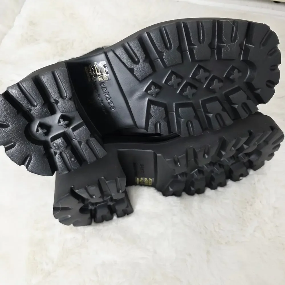 NEW Sandro Paris Black Leather Chelsea Boots Chunky Lug Sole Square Toe EU 37 - Picture 8 of 16